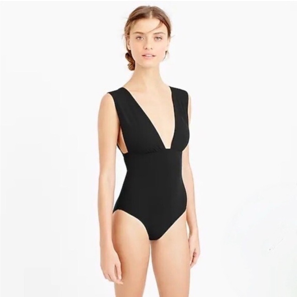 J. Crew Reimagined Plunge V-neck One-piece Swimsuit Black Size 12 Sustainable